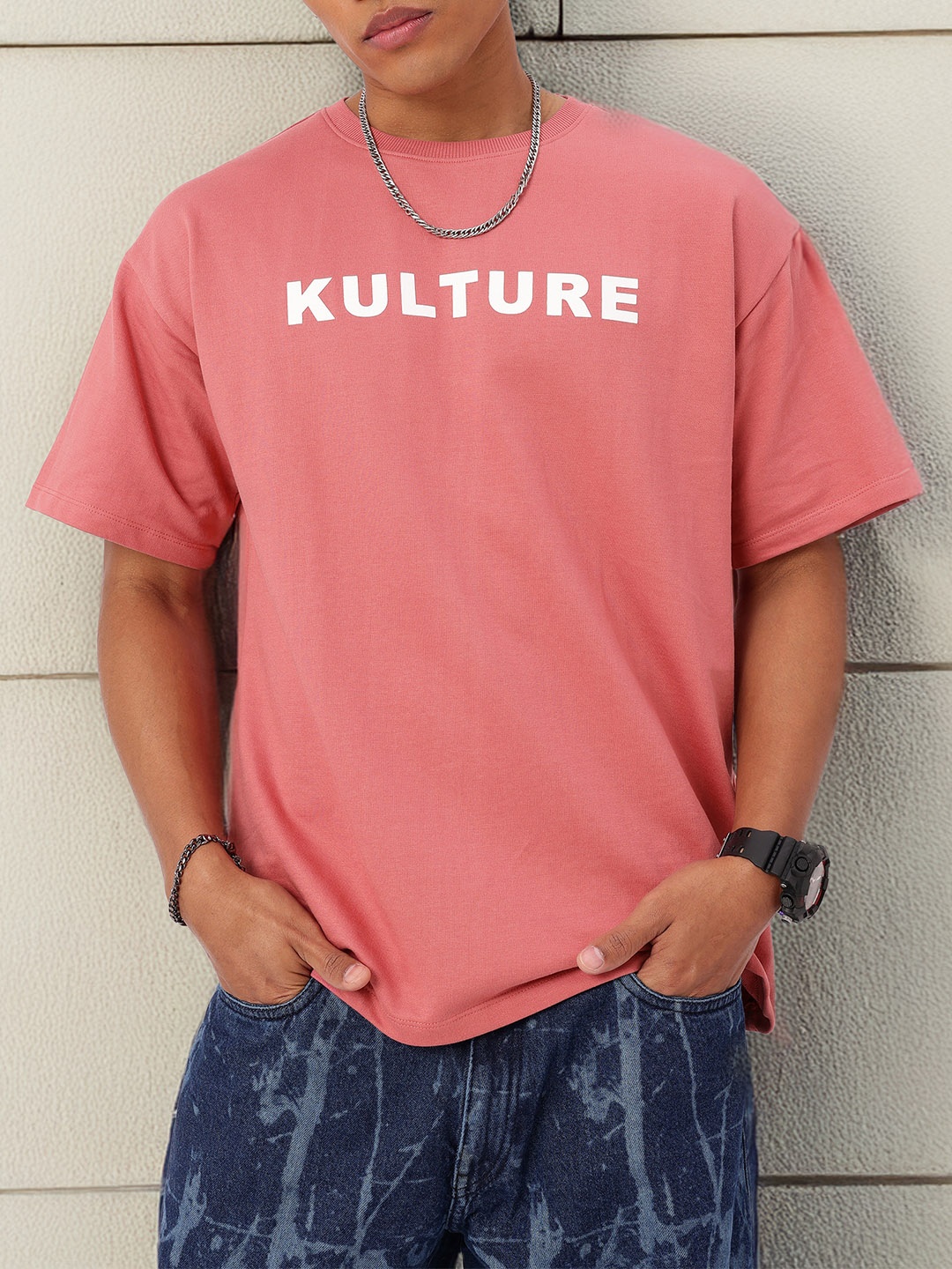 

Kook N Keech Backstreet Culture Printed Cotton Terry Oversized T-shirt, Coral