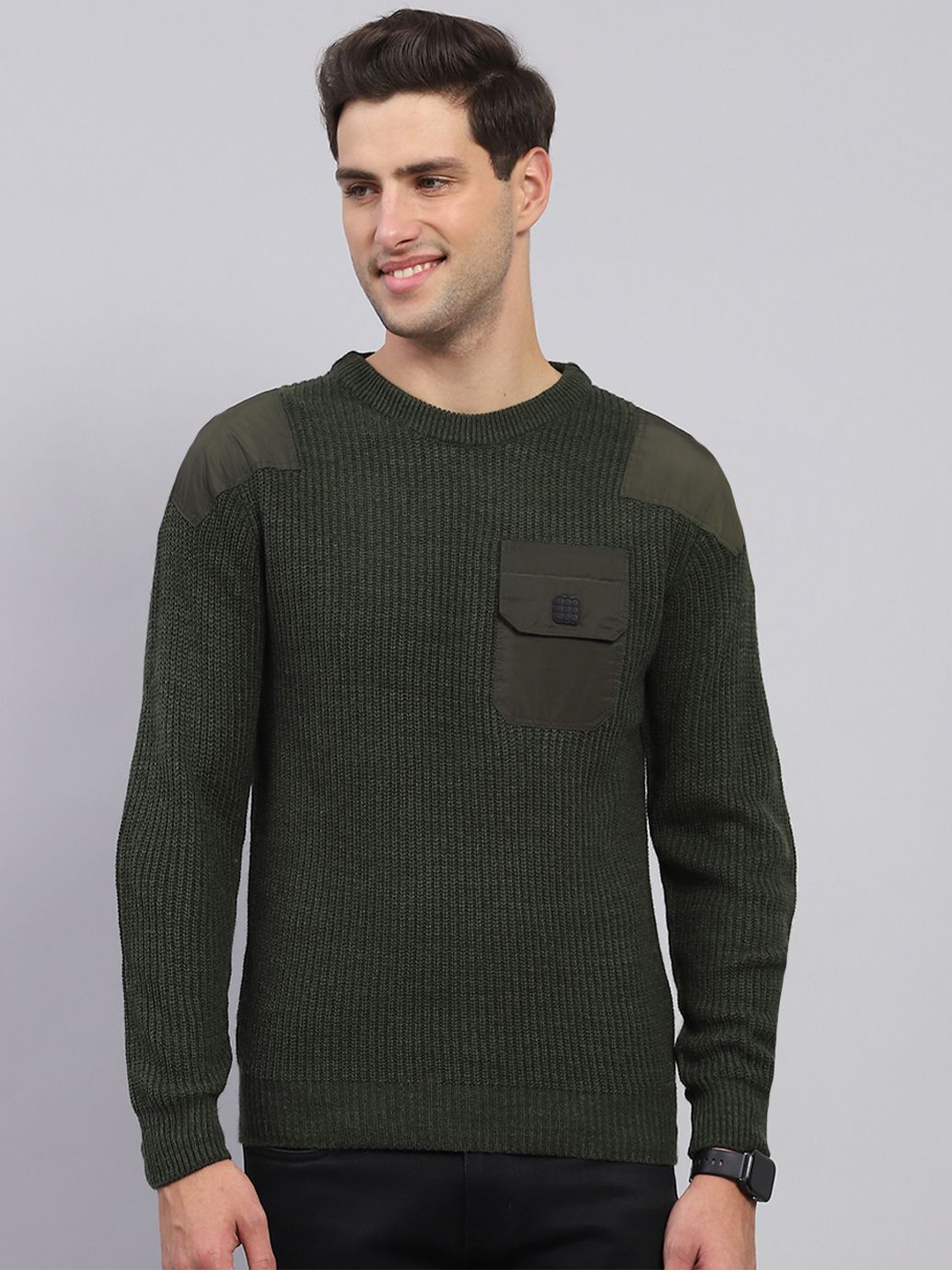 

rock.it Men Round Neck Pullover, Olive