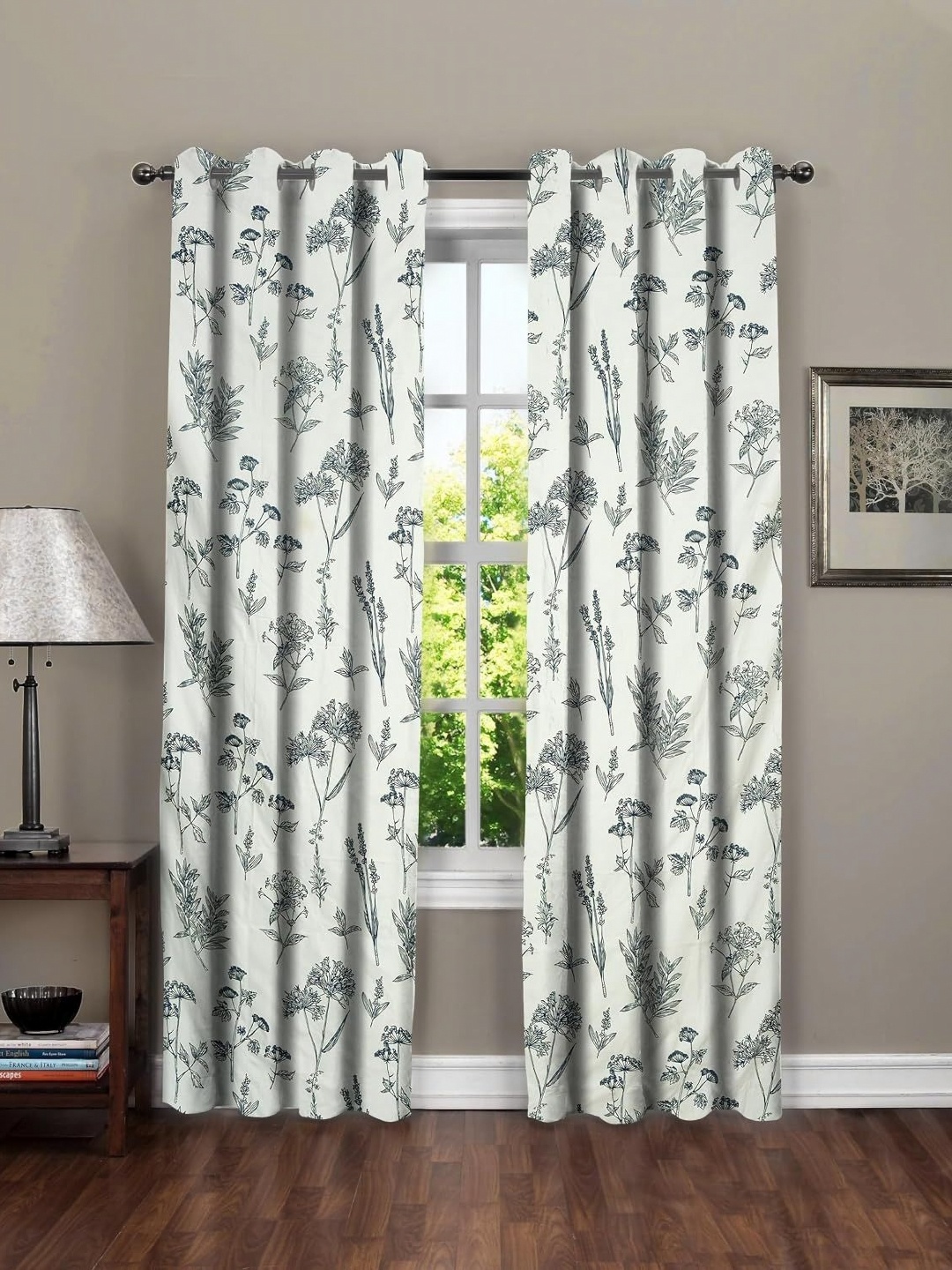 

Myntra Elegant Homes White & Grey Set of 2 Floral Long Door Curtain