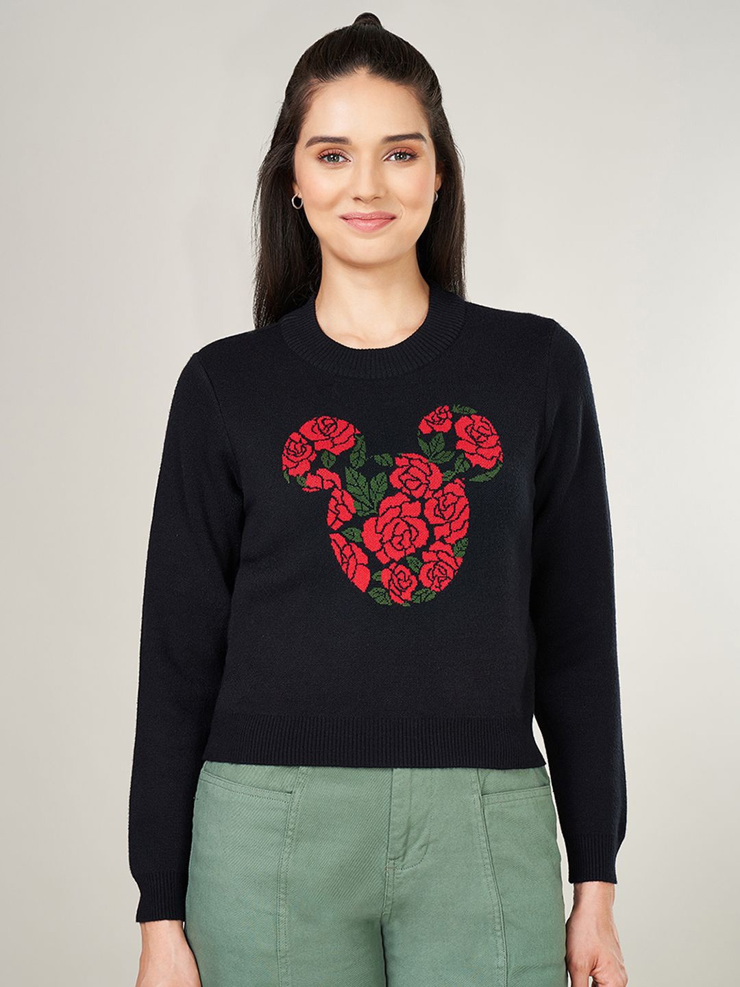 

Honey by Pantaloons Women Floral Printed Round Neck Pullover, Black