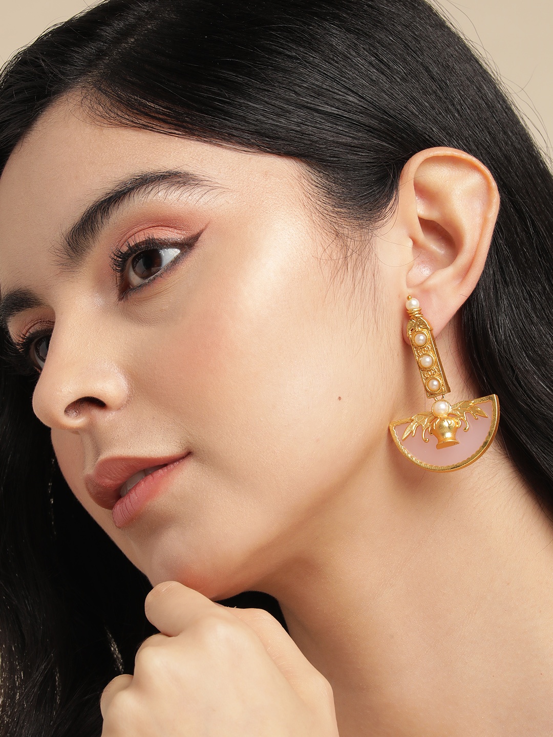 

Anouk Gold-Plated Beaded Geometric Drop Earrings, Pink