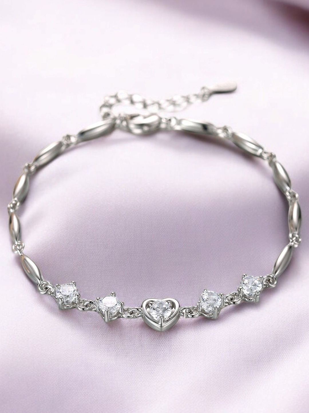 

Nilu's Collection Women Cubic Zirconia Silver-Plated Wraparound Bracelet