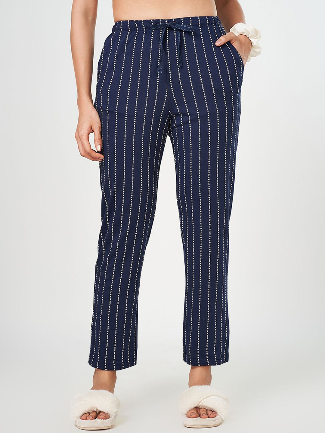 

Dreamz by Pantaloons Striped Pure Cotton Lounge Pants, Blue