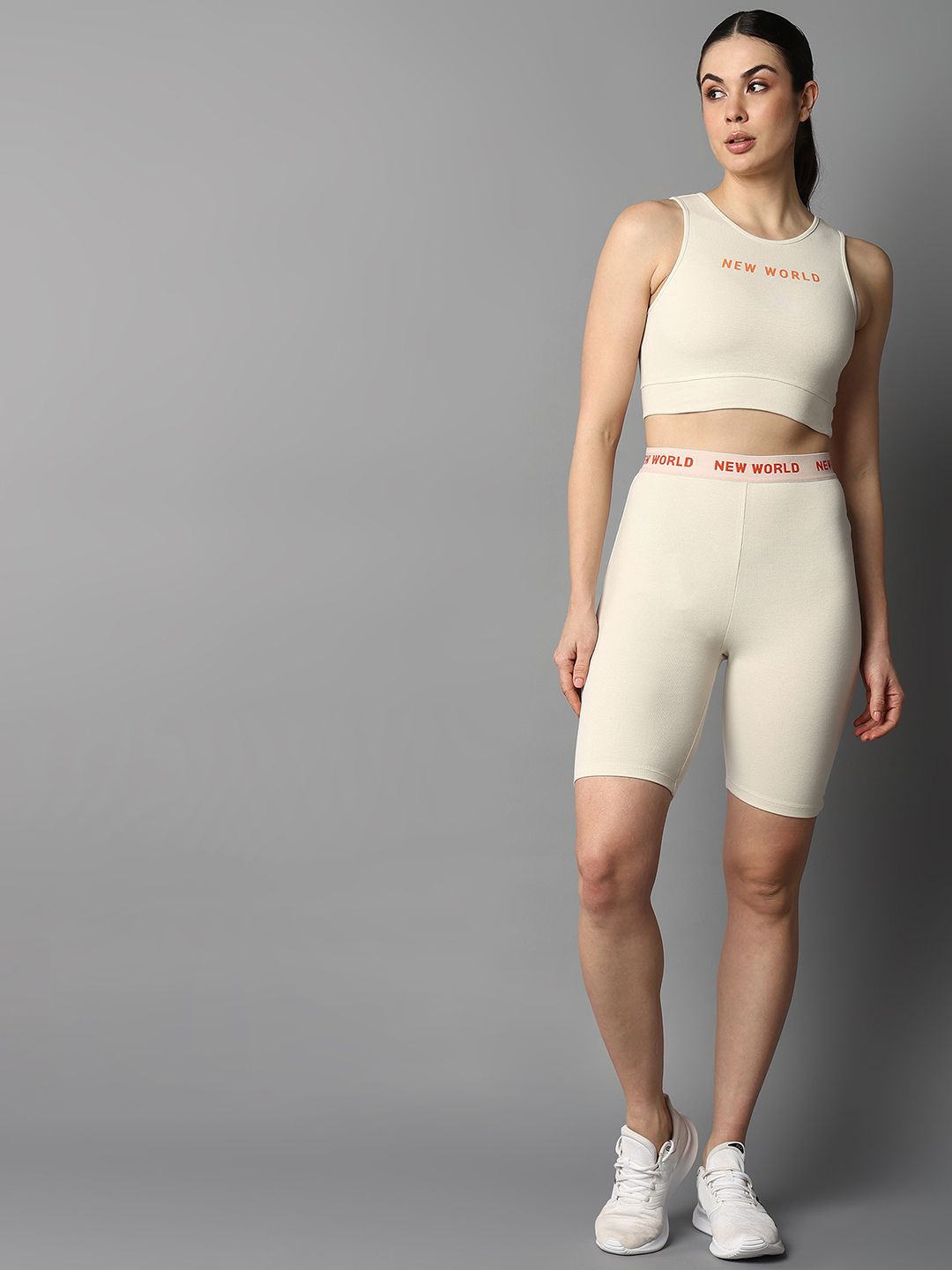 

The Roadster Lifestyle Co Round Neck Sports Top & Above Knee Shorts Co-Ord Set, Beige