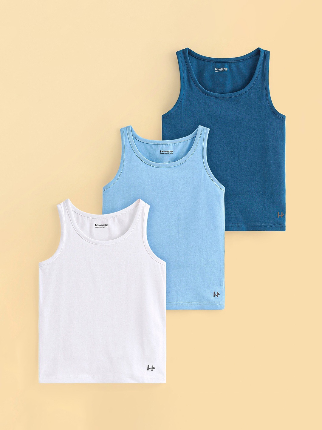 

Honeyhap Pack Of 3 Boys Round Neck Innerwear Vests 17932574, Blue