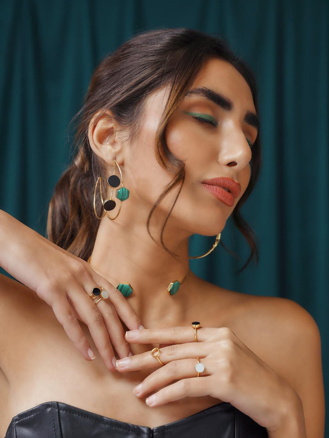 

Varnika Arora Geometric Hoop Earrings, Green