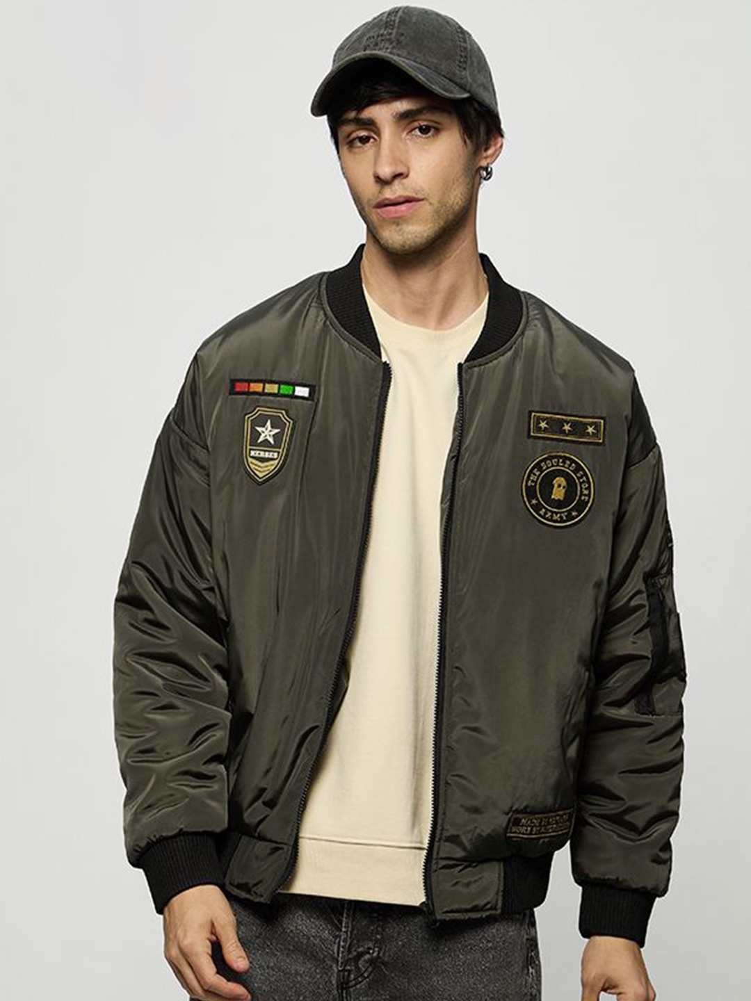 

The Souled Store Men Lightweight Puffer Jacket with Embroidered, Green