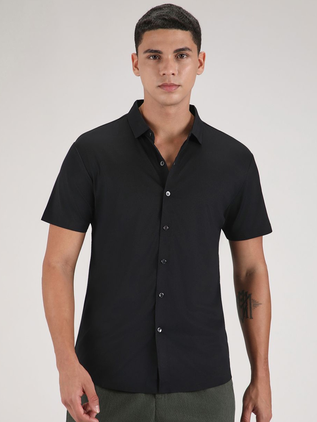 

Banana Club Men Classic Slim Fit Opaque Casual Shirt, Black