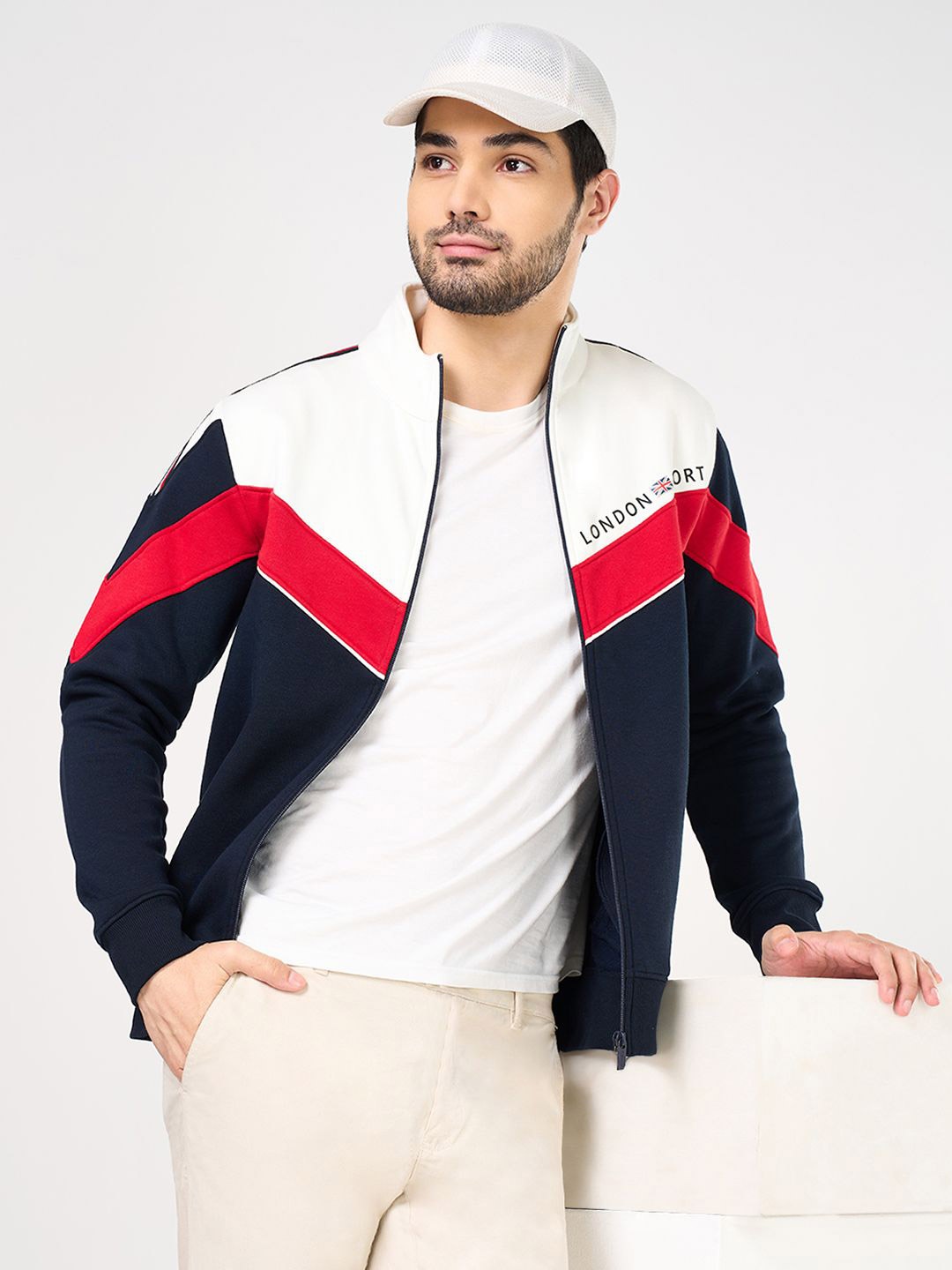 

BYFORD by Pantaloons Men Colourblocked Front-Open Sweatshirt, Blue