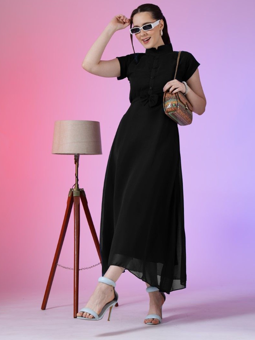 

Femvy Women Fit & Flare Maxi Dress, Black