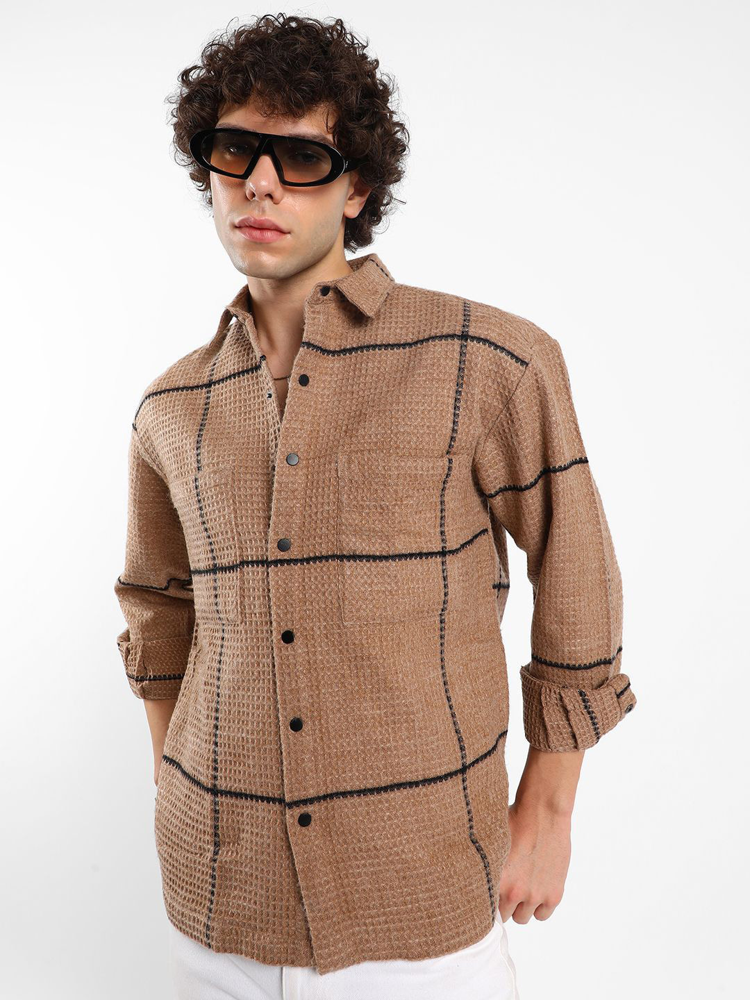 

Campus Sutra Men Comfort Spread Collar Gingham Checked Oversized Casual Shirt, Brown