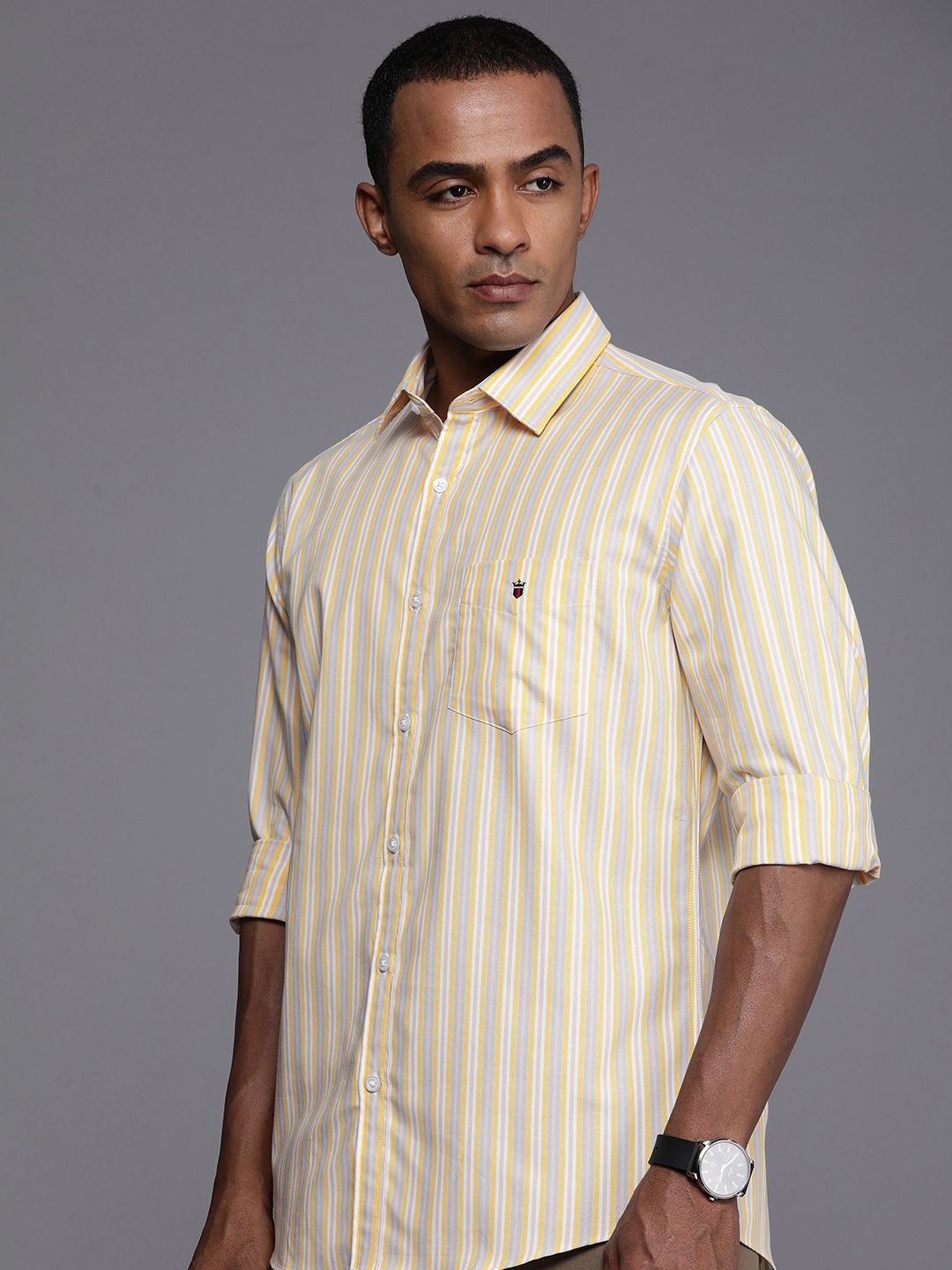 

Louis Philippe Sport Slim Fit Striped Pure Cotton Casual Shirt, Yellow