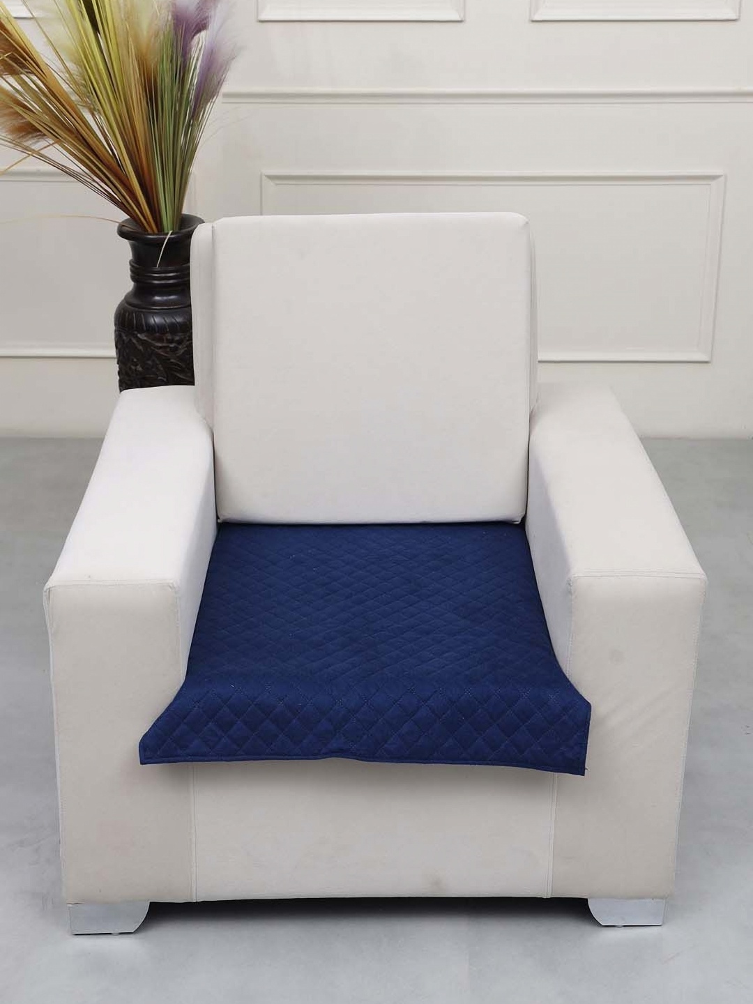 

AAZEEM Blue Solid Velvet 1 Piece Sofa Cover