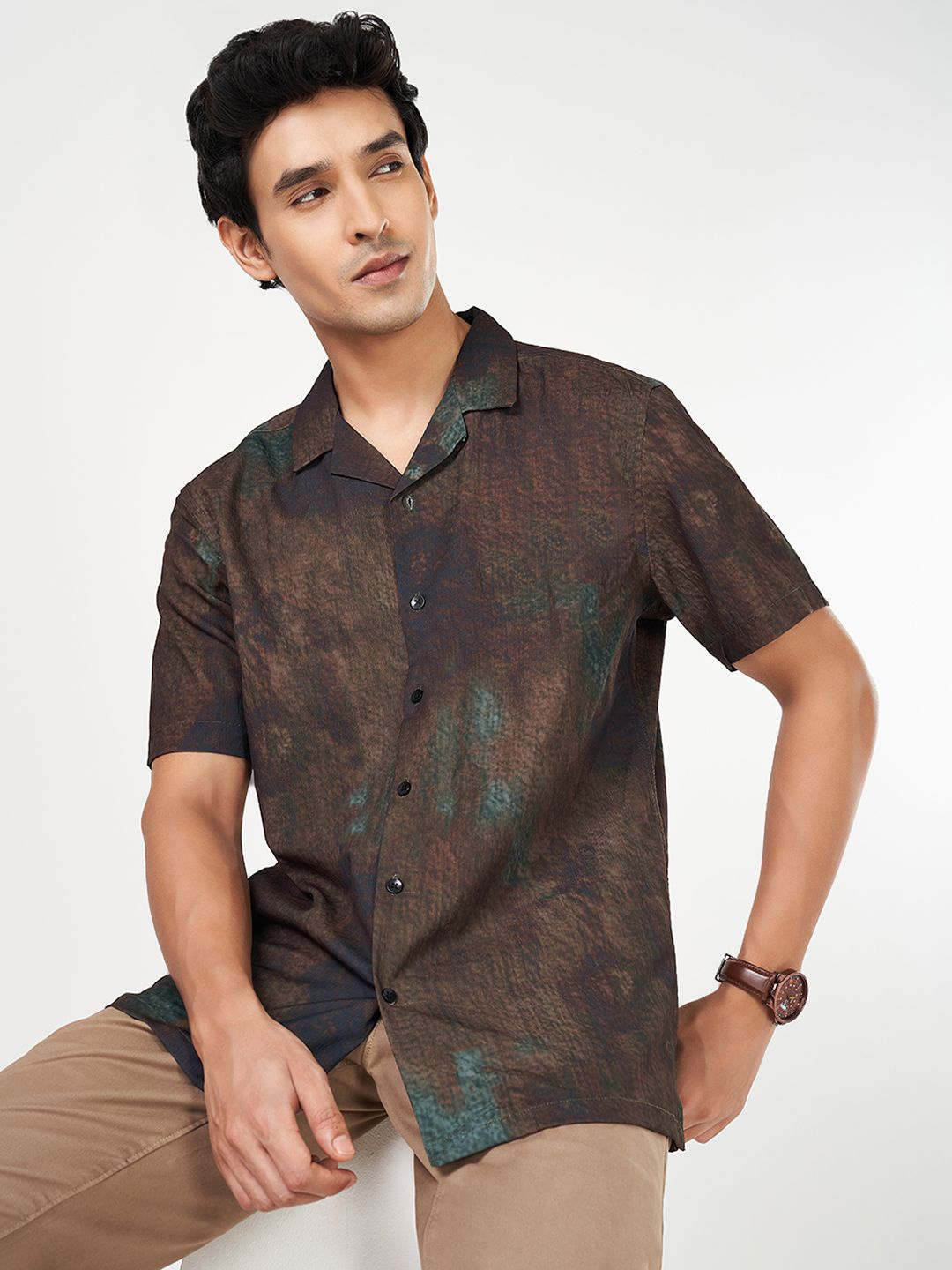 

BYFORD by Pantaloons Men Opaque Printed Casual Shirt, Olive