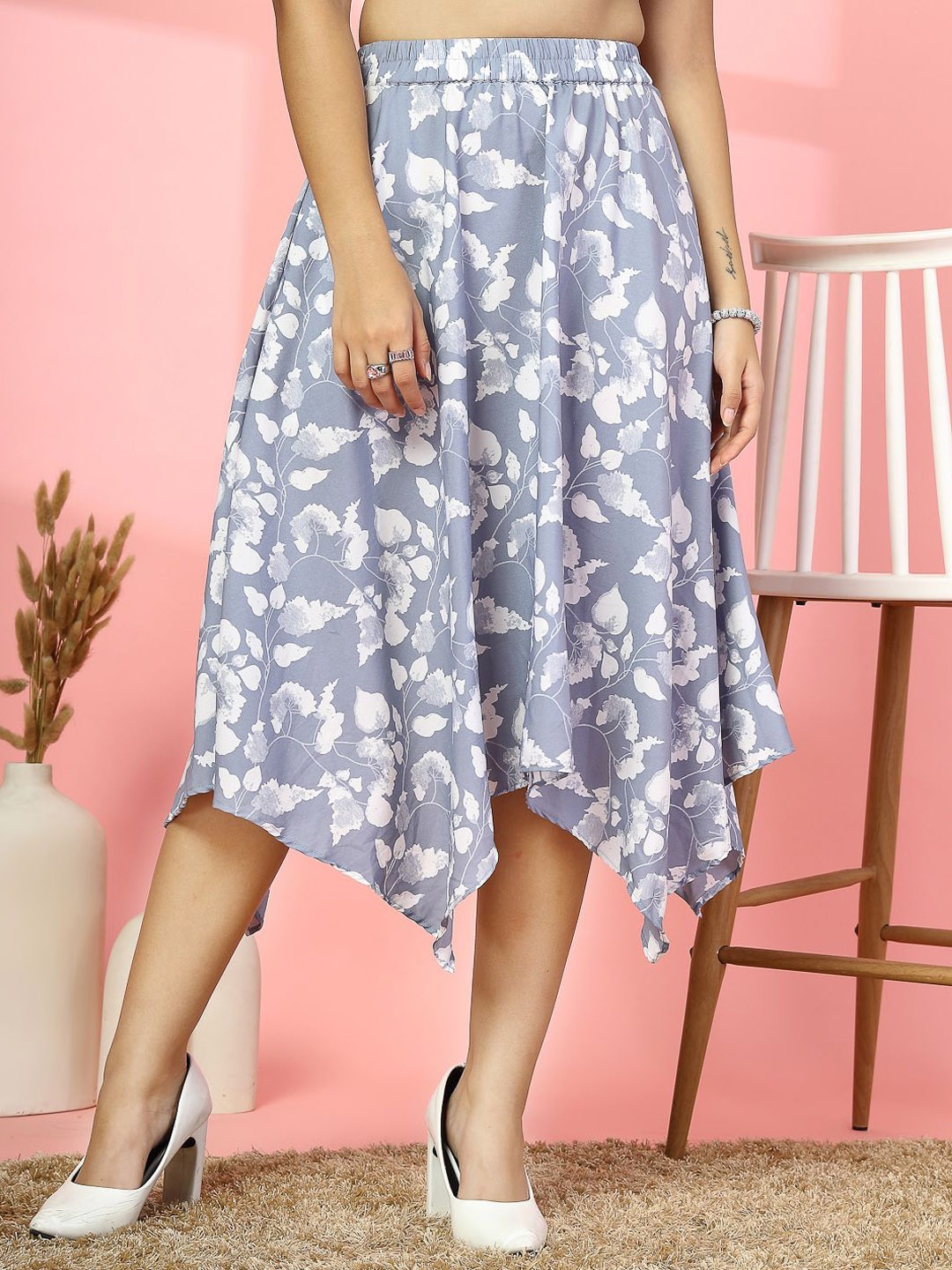 

Oomph! Printed A-Line Midi Skirt, Grey