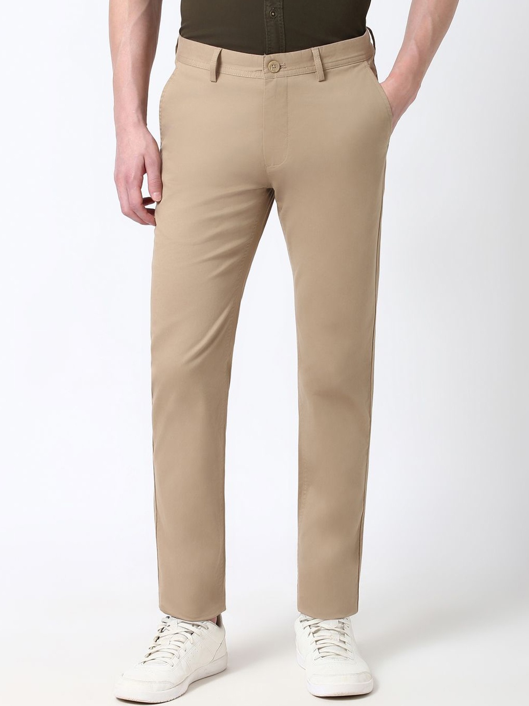 

Peter England Casuals Men Super Slim Fit Formal Trousers, Beige