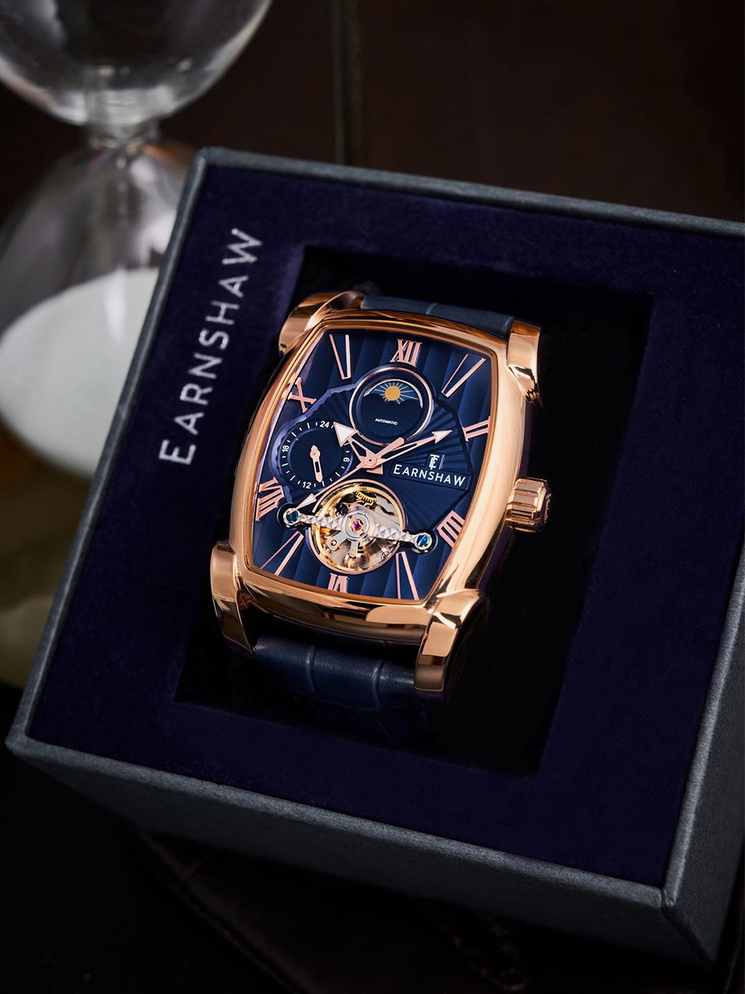 

EARNSHAW Men Brass Dial & Leather Multi Function Automatic Motion Powered Watch ES-8296-04, Blue