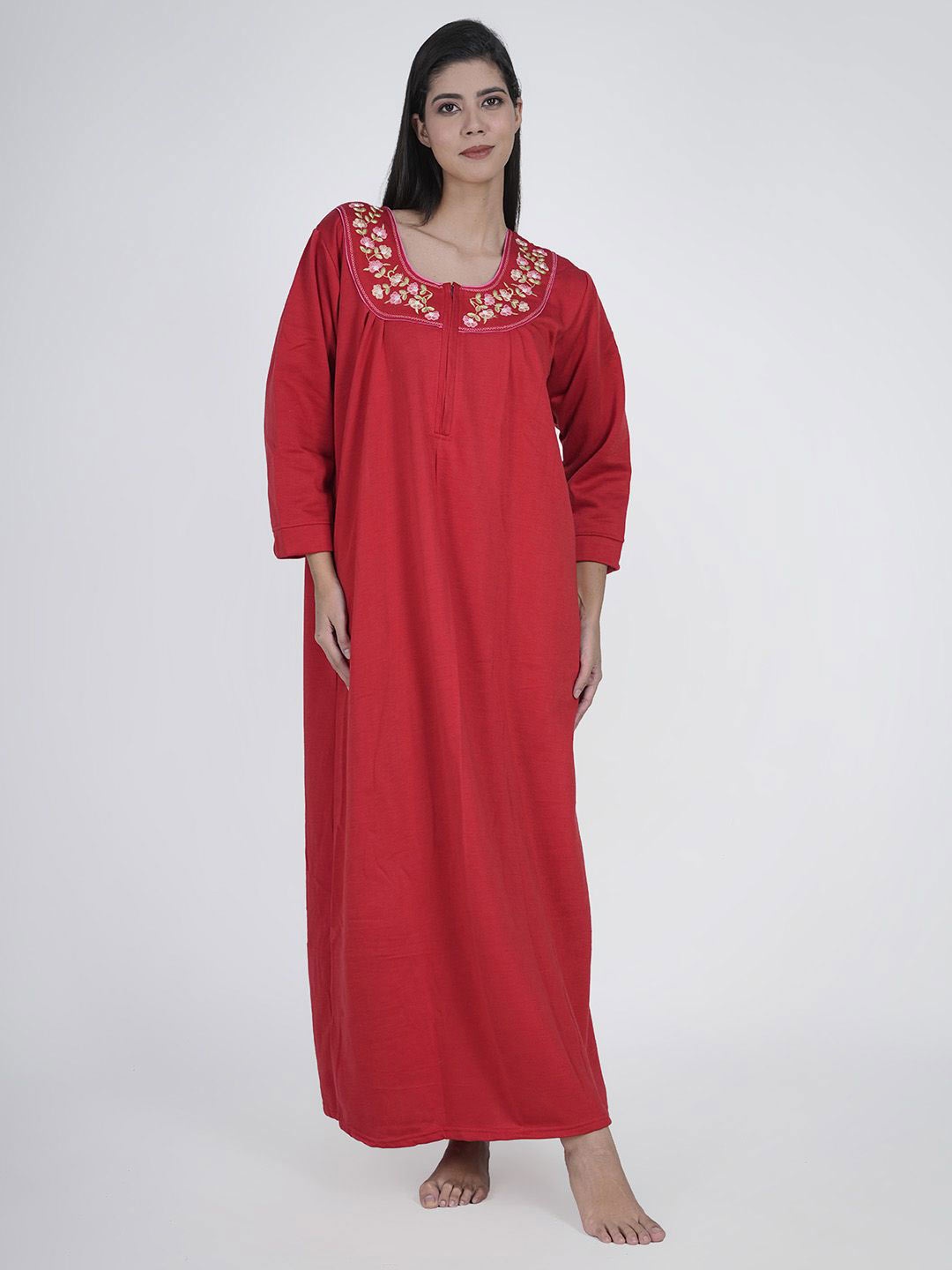 

Aartej Women Embroidered Maxi Nightdress, Red