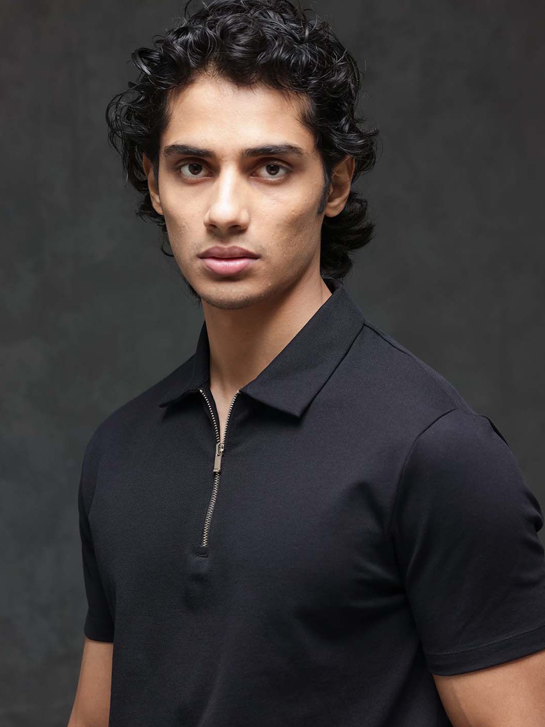 

RARE RABBIT Men Solid Polo Collar Cotton T-shirt, Black