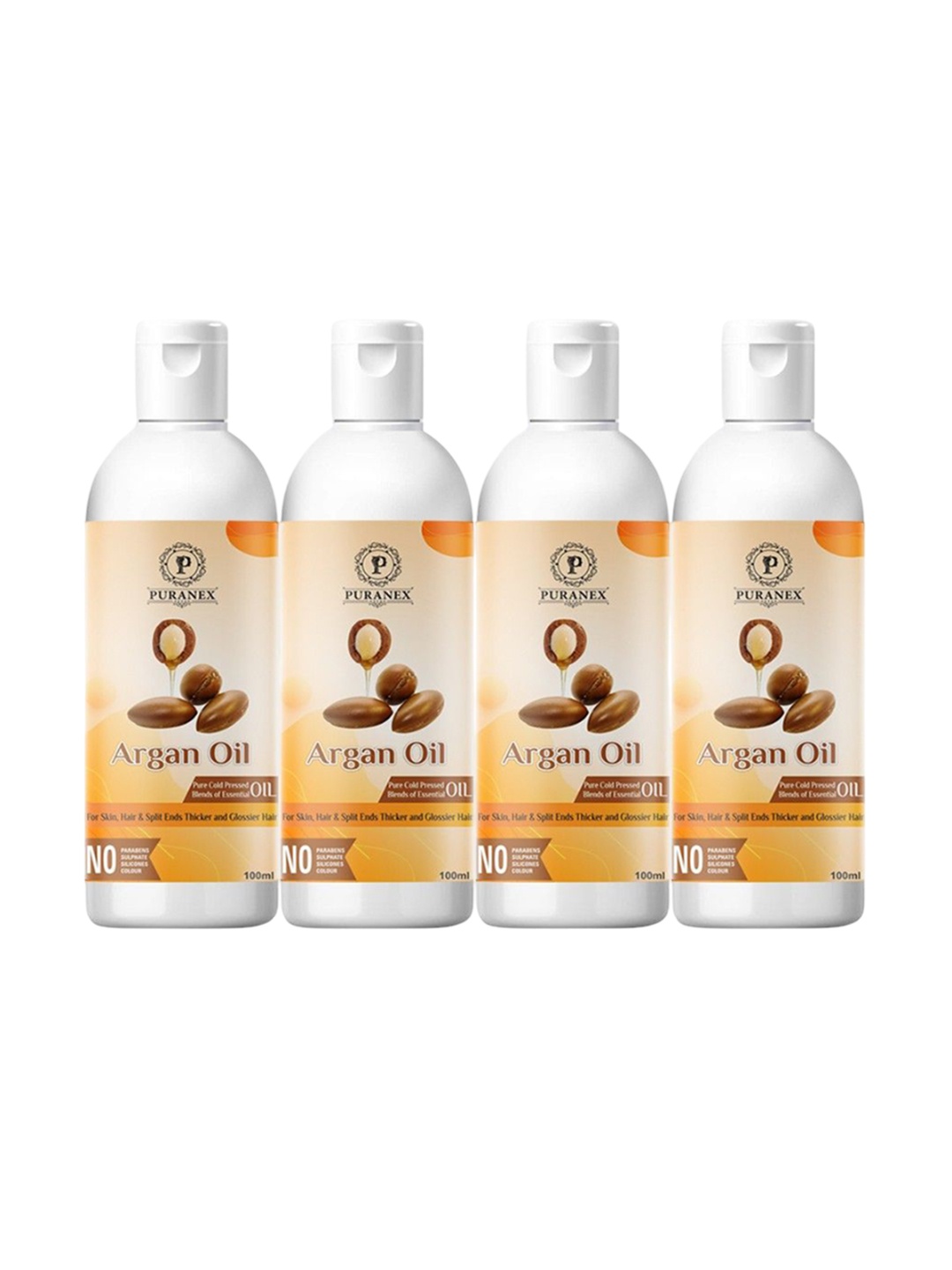 

Puranex Set Of 4 Pure Cold Pressed Argan Oil - 100 ml Each, Transparent
