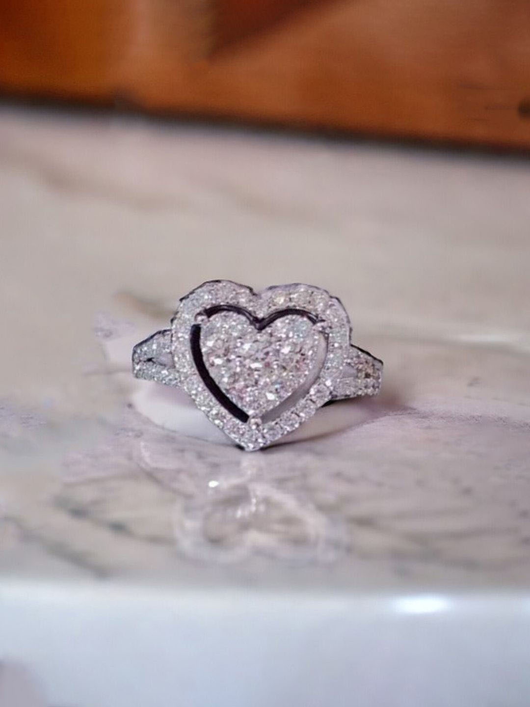

Jewels Galaxy Silver Plated Crystals Stone-Studded Heart Shaped Adjustable Finger Ring
