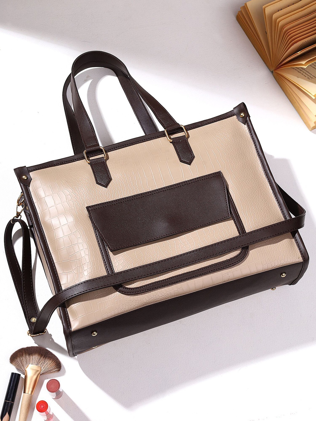 

LEGAL BRIBE PU Oversized Bucket Tote Bag, Beige