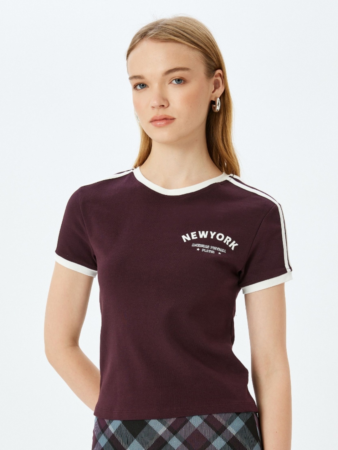 

Koton Women Typography Printed Round Neck Cotton T-shirt, Maroon