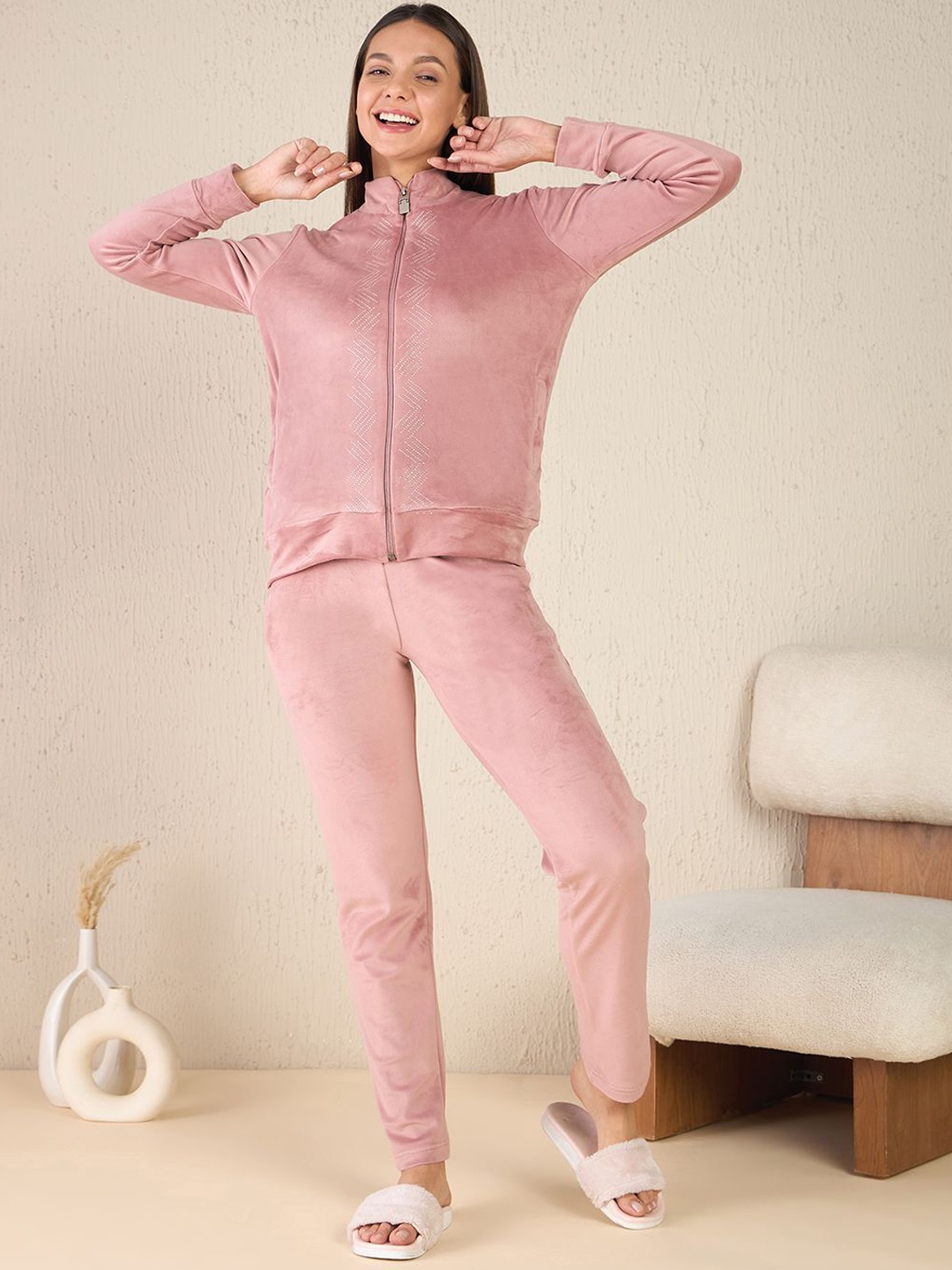 

Sweet Dreams Women Solid Track Suit, Pink