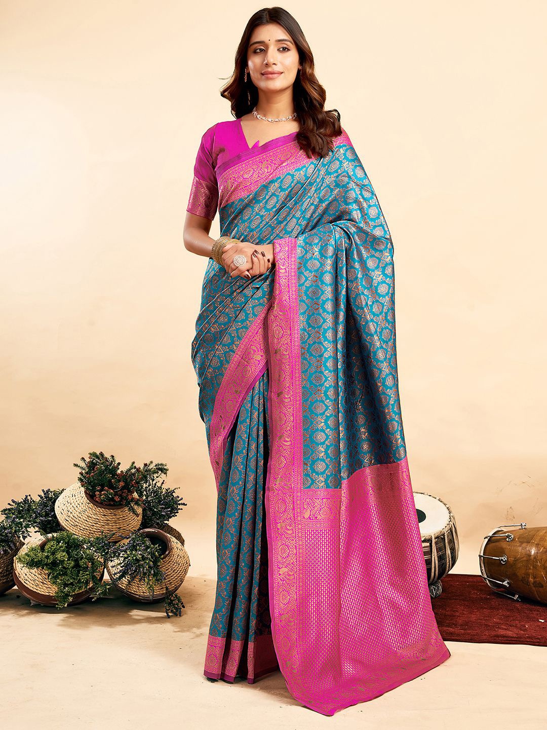 

all about you Woven Design Zari Banarasi Saree, Blue