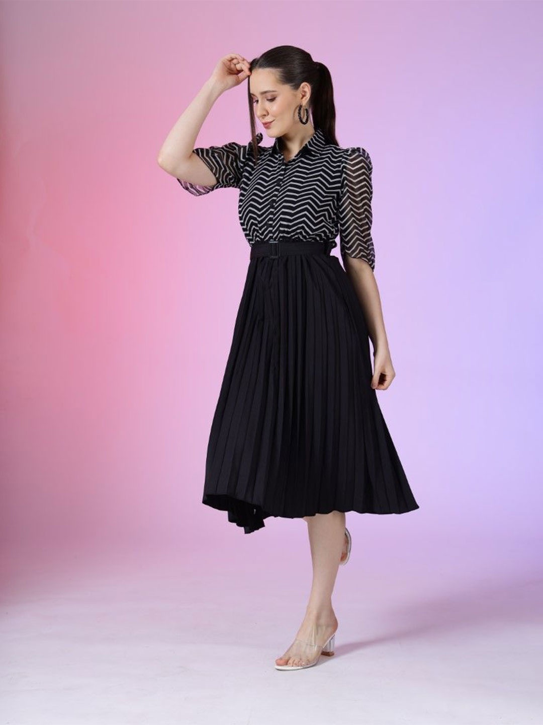 

Femvy Women Printed Fit & Flare Maxi Dress, Black