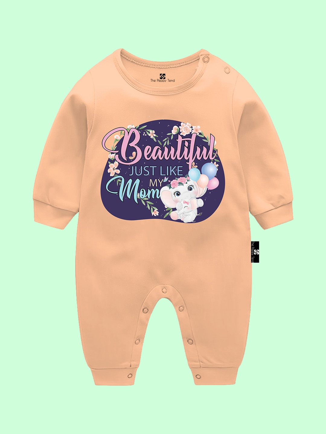 

The Peppy Tend Kids-Unisex Cotton Typography Printed Bodysuit, Peach