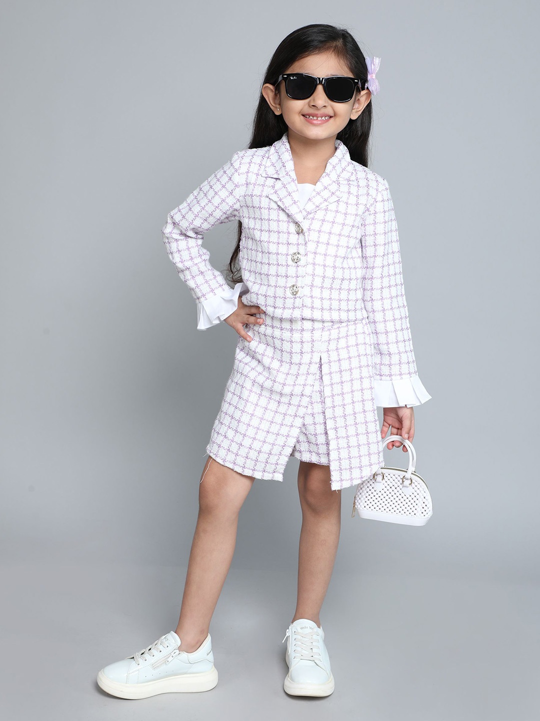 

taffykids Girls Checked Top with Skirt, Purple