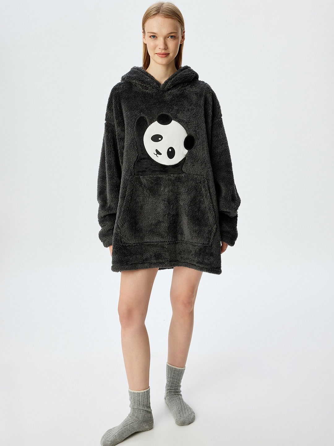 

Koton Women Hooded Self Design Pullover Sweater, Black
