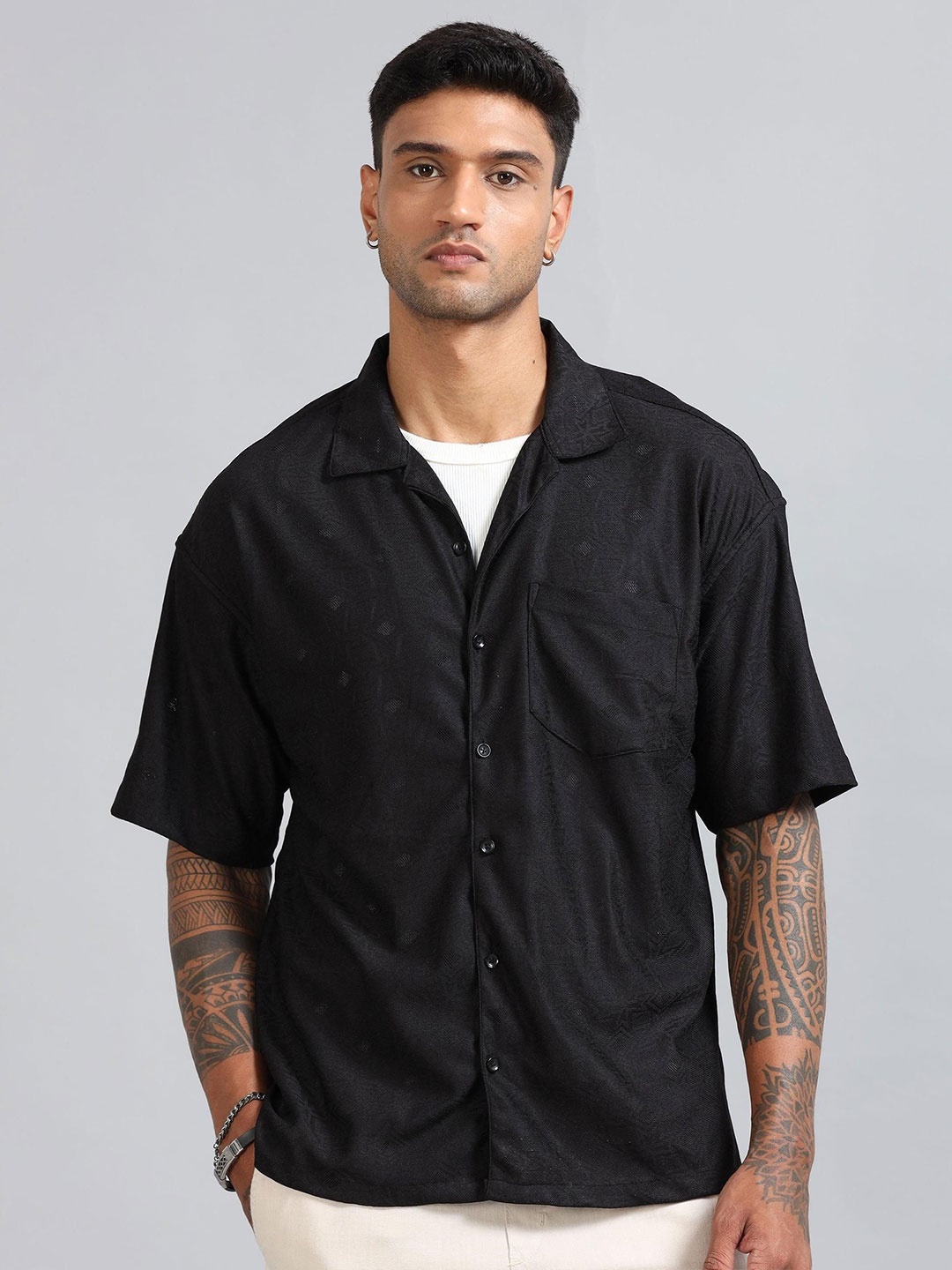 

HOUSE OF MAHNOTS Men Classic Opaque Casual Shirt, Black