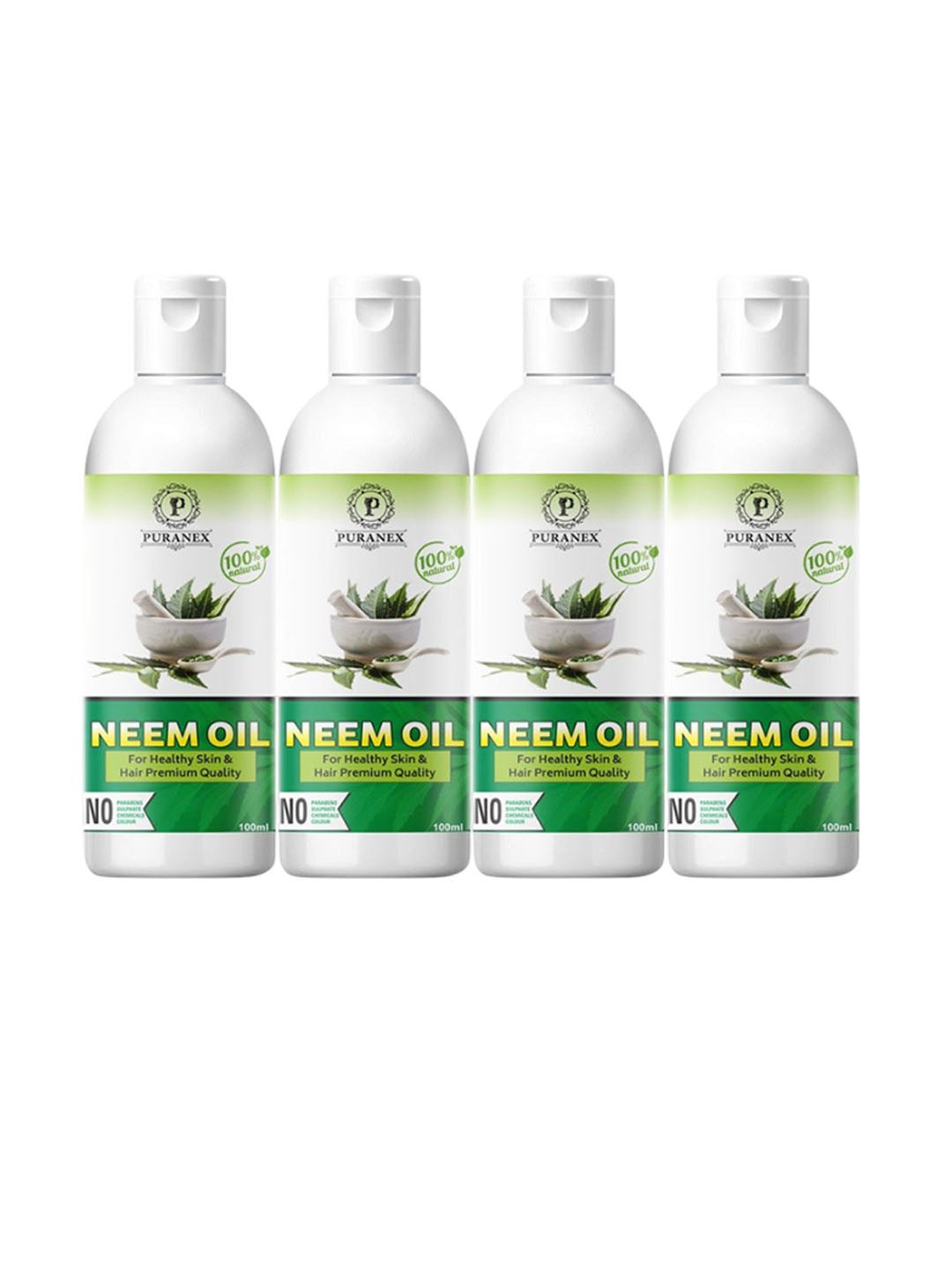 

Puranex Set Of 4 Pure & Natural Neem Oil For Hair & Skin - 100 ml Each, Transparent