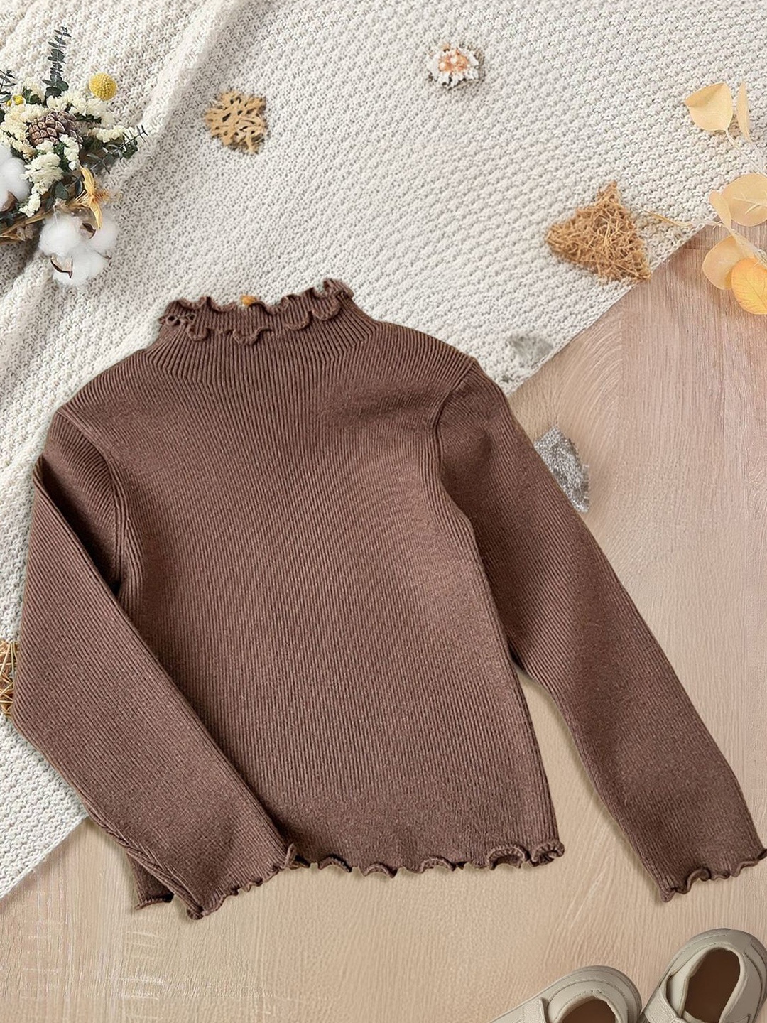 

FOREVER FRIDAY Girls Long Sleeves Turtle Neck Pullover, Brown