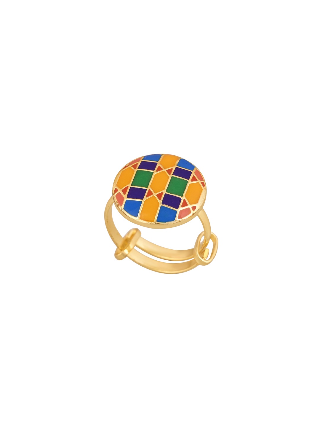

House of Pataudi Gold-Plated Enamelled Anti-Tarnish Adjustable Finger Ring
