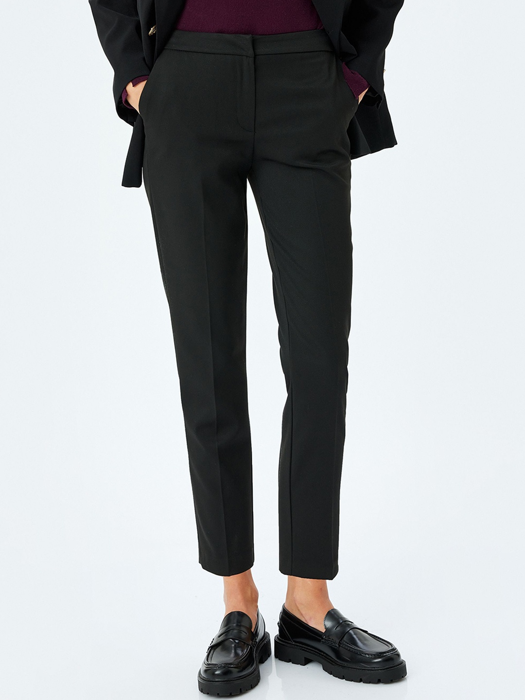 

Koton Women Mid-Rise Cropped Trousers, Black