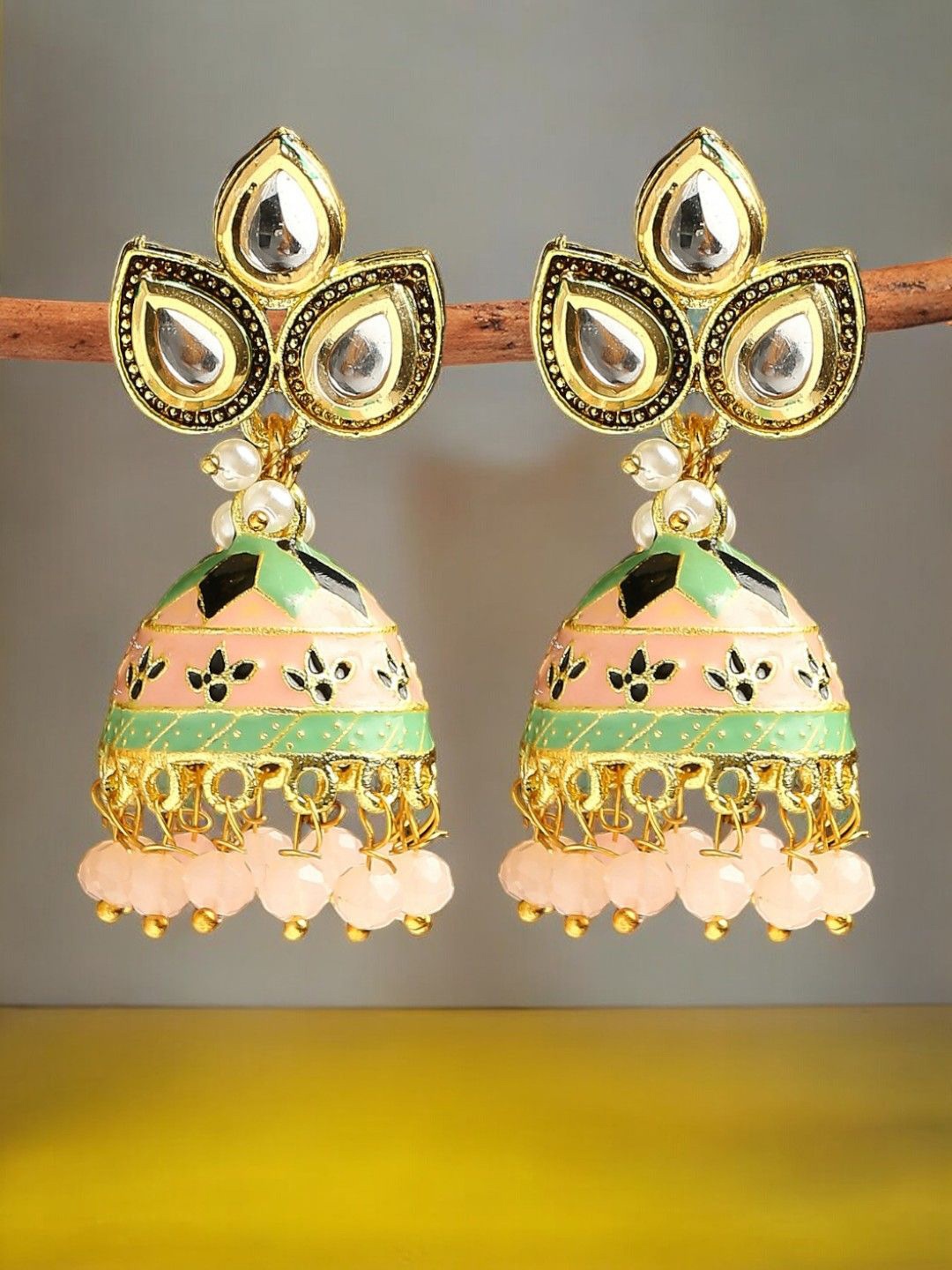 

Anouk Floral Jhumkas Earrings, Peach