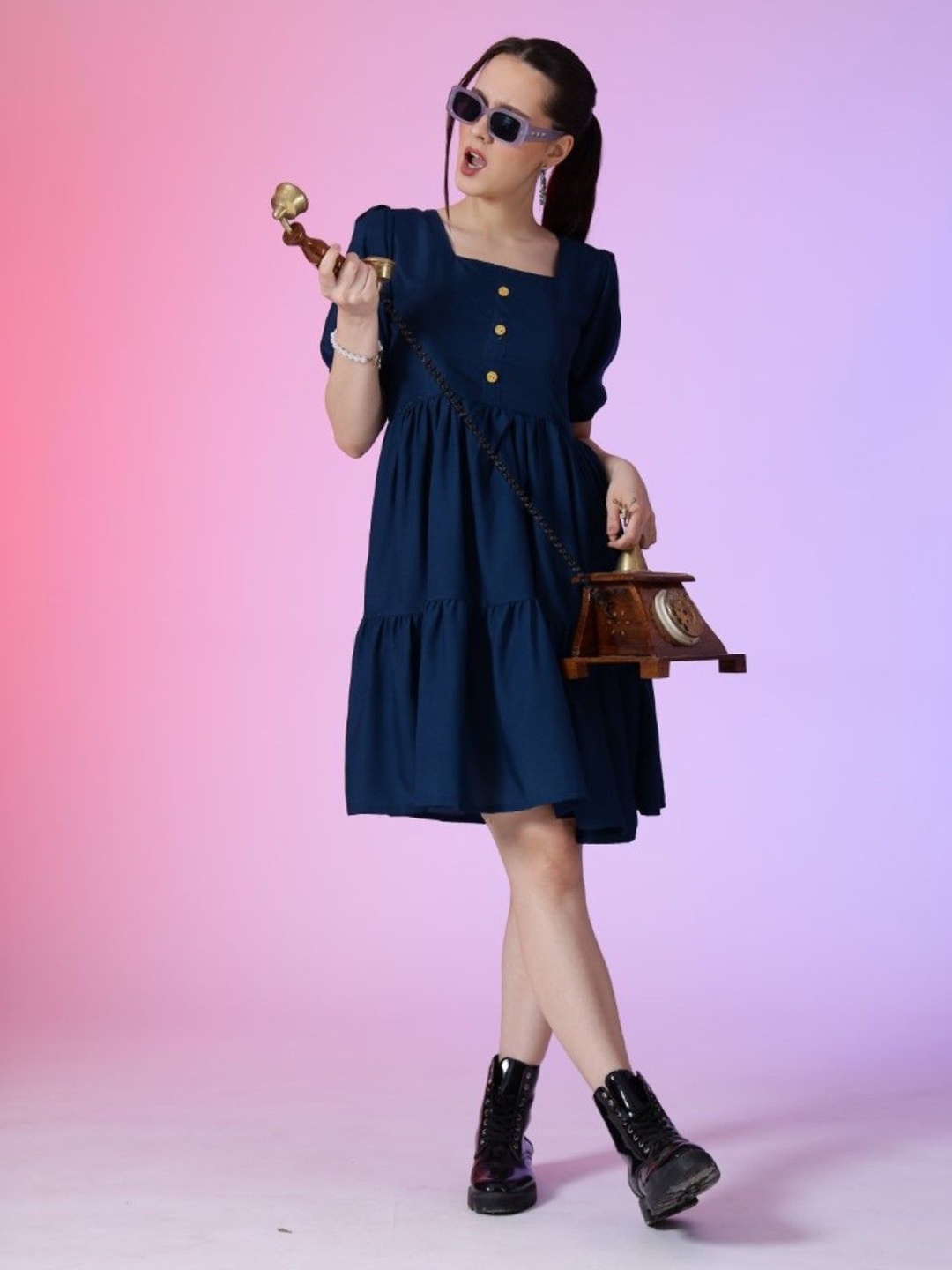 

Raiyani Enterprise Women Fit & Flare Dress, Blue