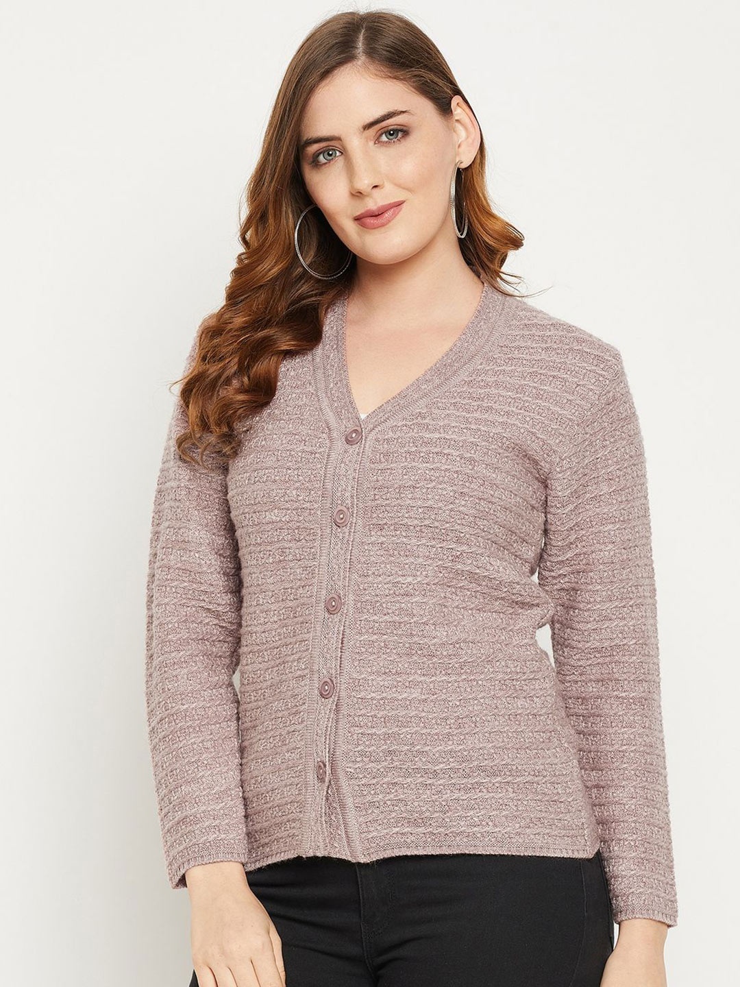 

Zigo Women Cable Knit Woollen Cardigan, Peach