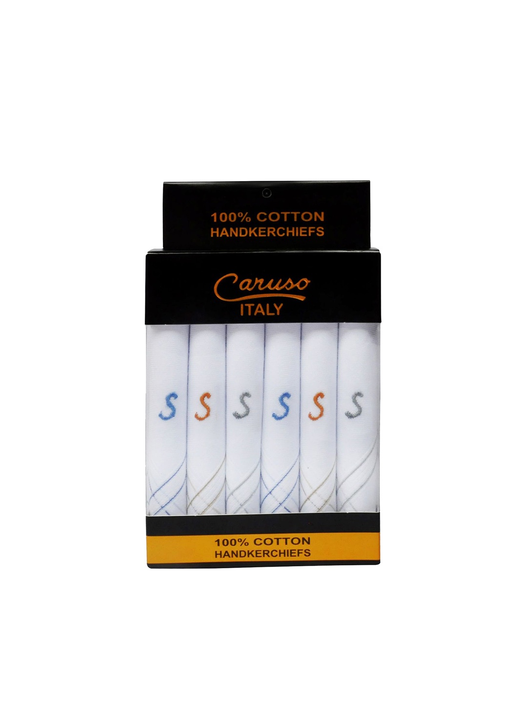 

Caruso ITALY Pack Of 6 Printed Pure Cotton Moisture Absorbant Handkerchiefs, White