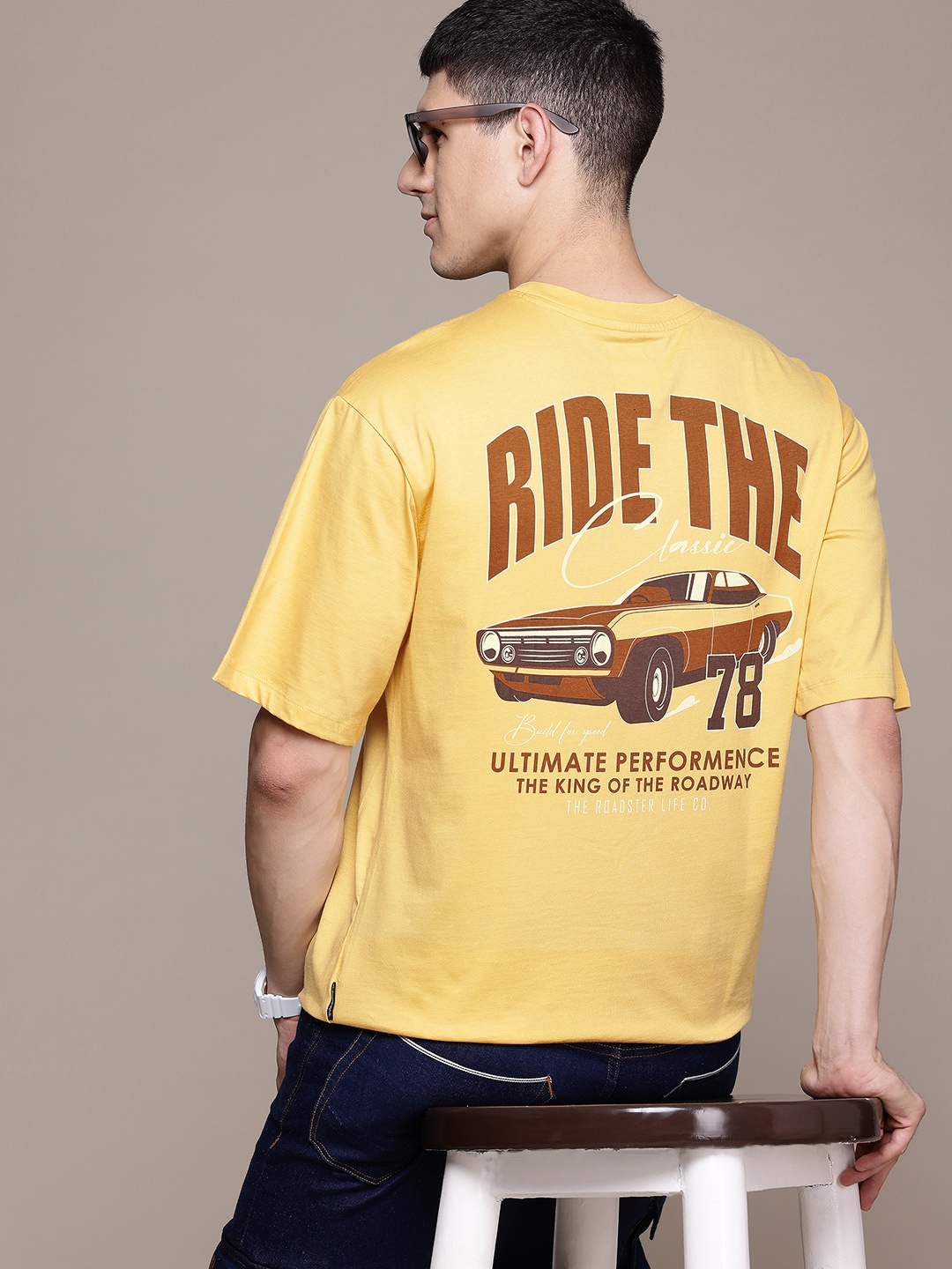 

The Roadster Lifestyle Co. Printed Pure Cotton Relaxed Fit T-shirt, Yellow