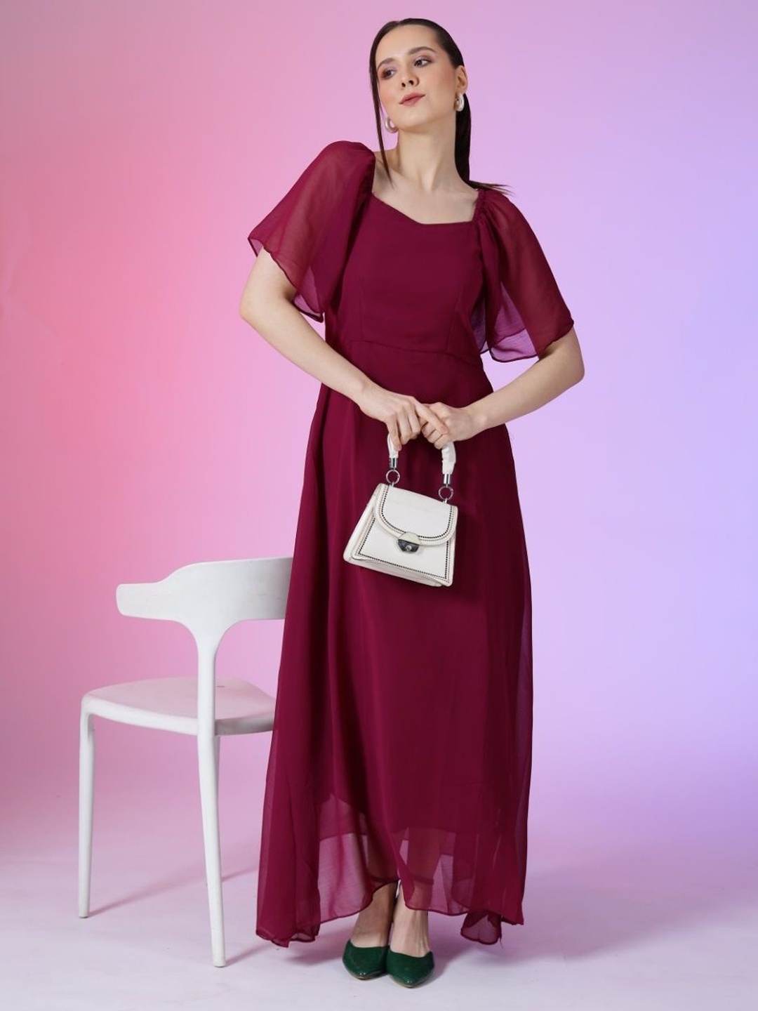 

Raiyani Enterprise Georgette Fit & Flare Maxi Dress, Magenta