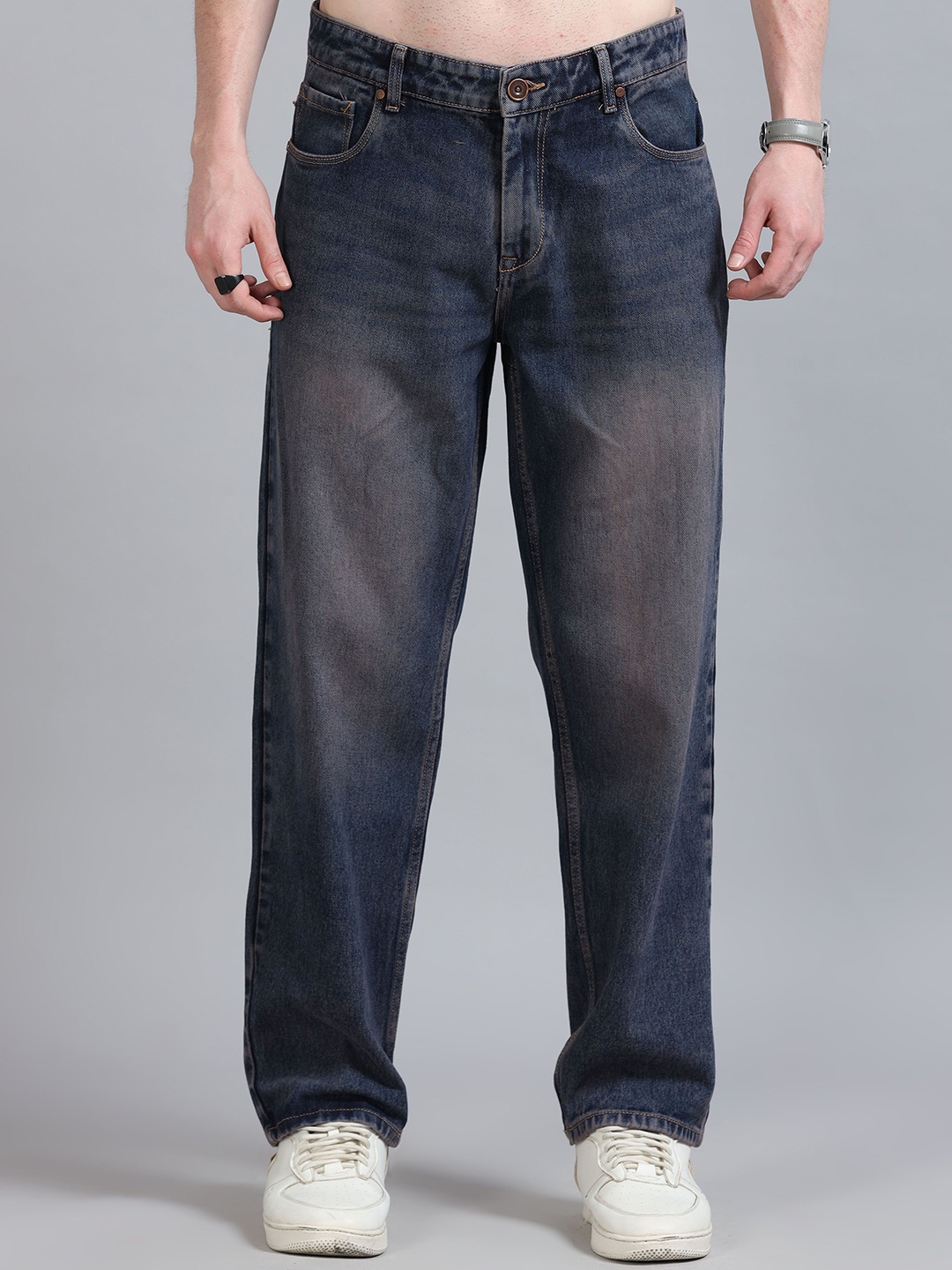 

The Roadster Lifestyle Co Pure Cotton Relaxed-Fit Mid-Rise Jeans, Blue