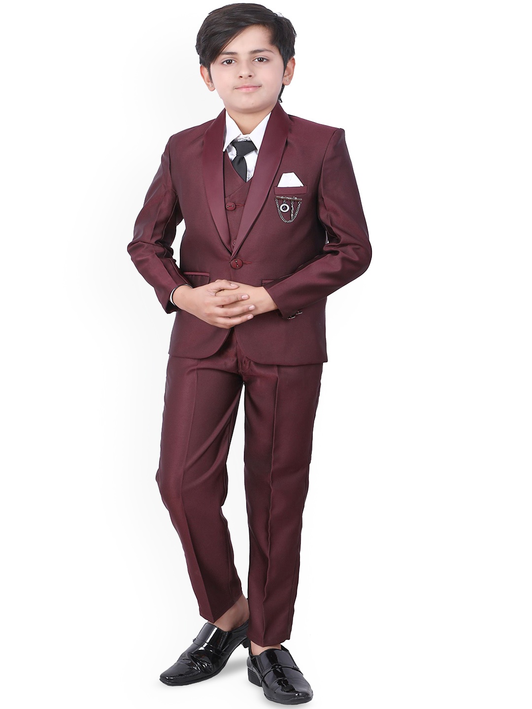 

BAESD Boys Shawl Collar 5-Pcs Single Breasted Suit, Maroon