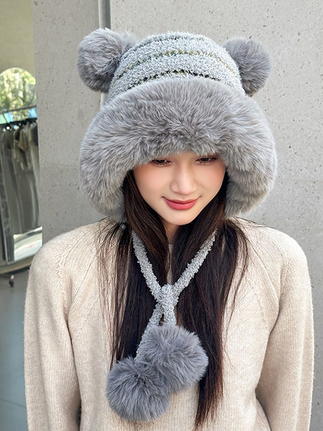 

StyleCast x Revolte Women Self Design Beanie, Grey