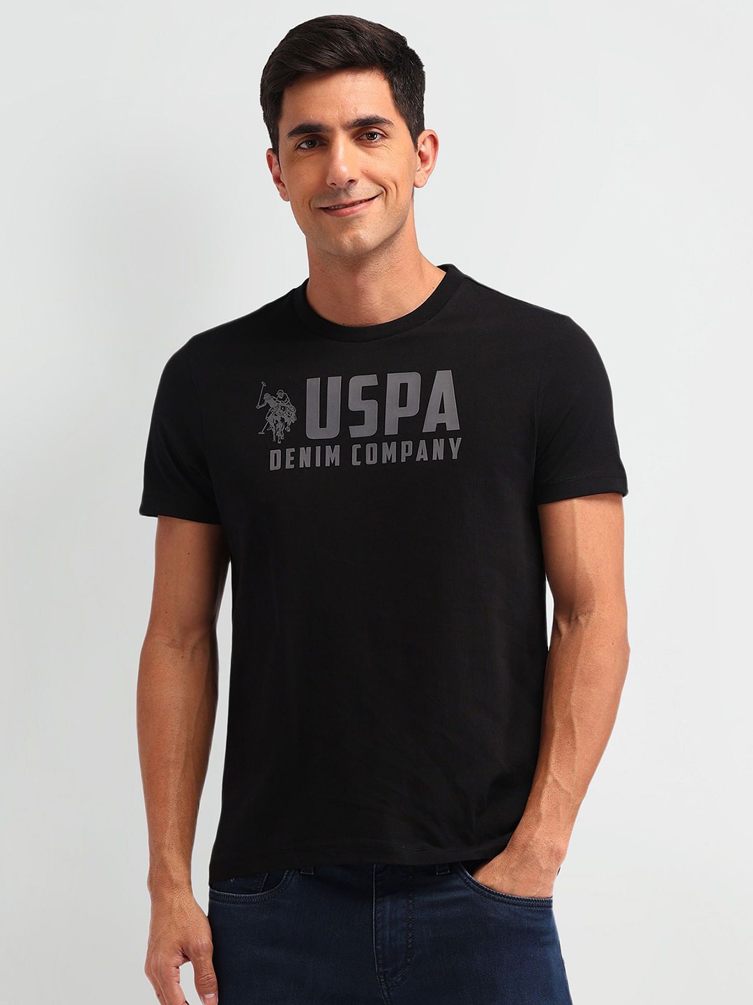 

U.S. Polo Assn. Denim Co. Men Typography Printed Round Neck Cotton Slim Fit T-shirt, Black