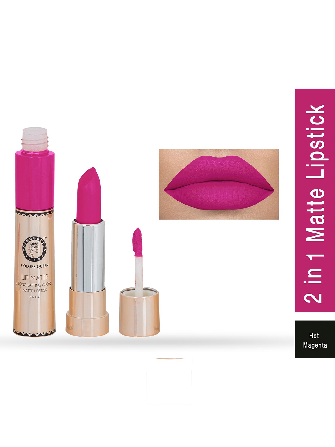 

Colors Queen Lip Matte Long Lasting Gloss 2 in 1 Lipstick 8 g - Hot Magenta, Pink