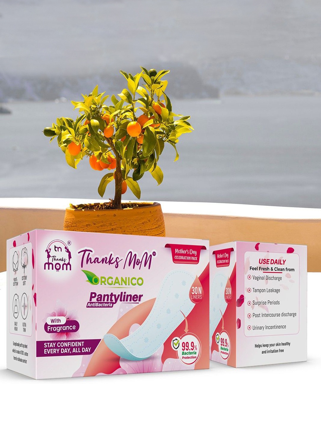 

THANKS MOM Set Of 2 Organico Pantyliner Anti Bacteria- 30 N Liner Each, White